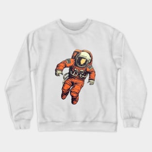 astronaut in orange space suit flying through the air Crewneck Sweatshirt